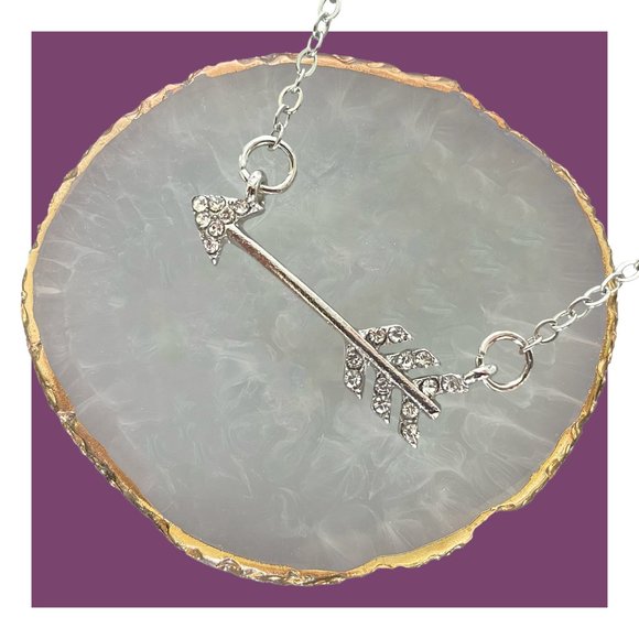 Arrow Necklace Silver Plated Rhinestone Pendant & Cable Chain Layering Jewelry - Picture 1 of 7